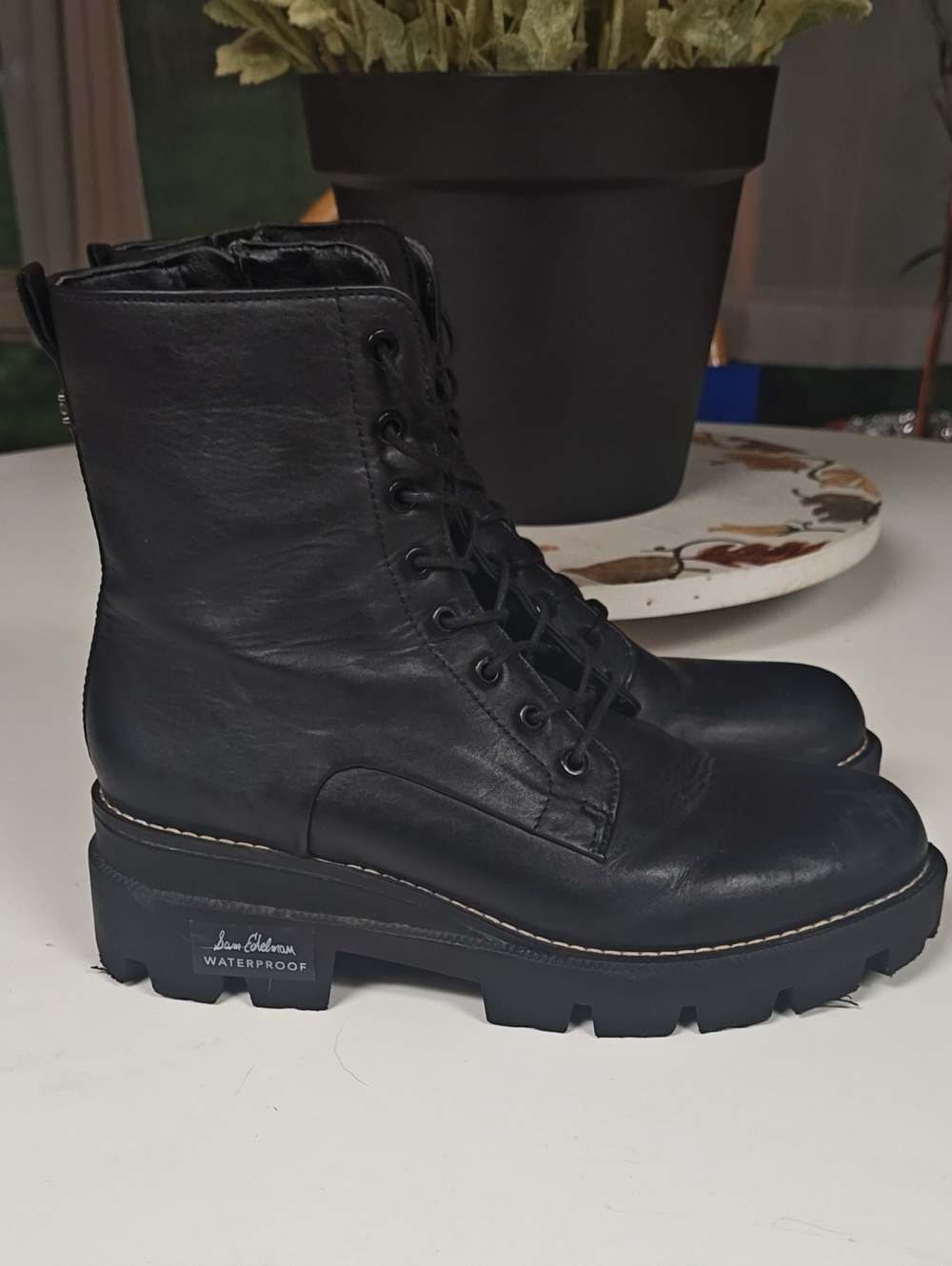 Sam Edelman Black Leather Combat Boots